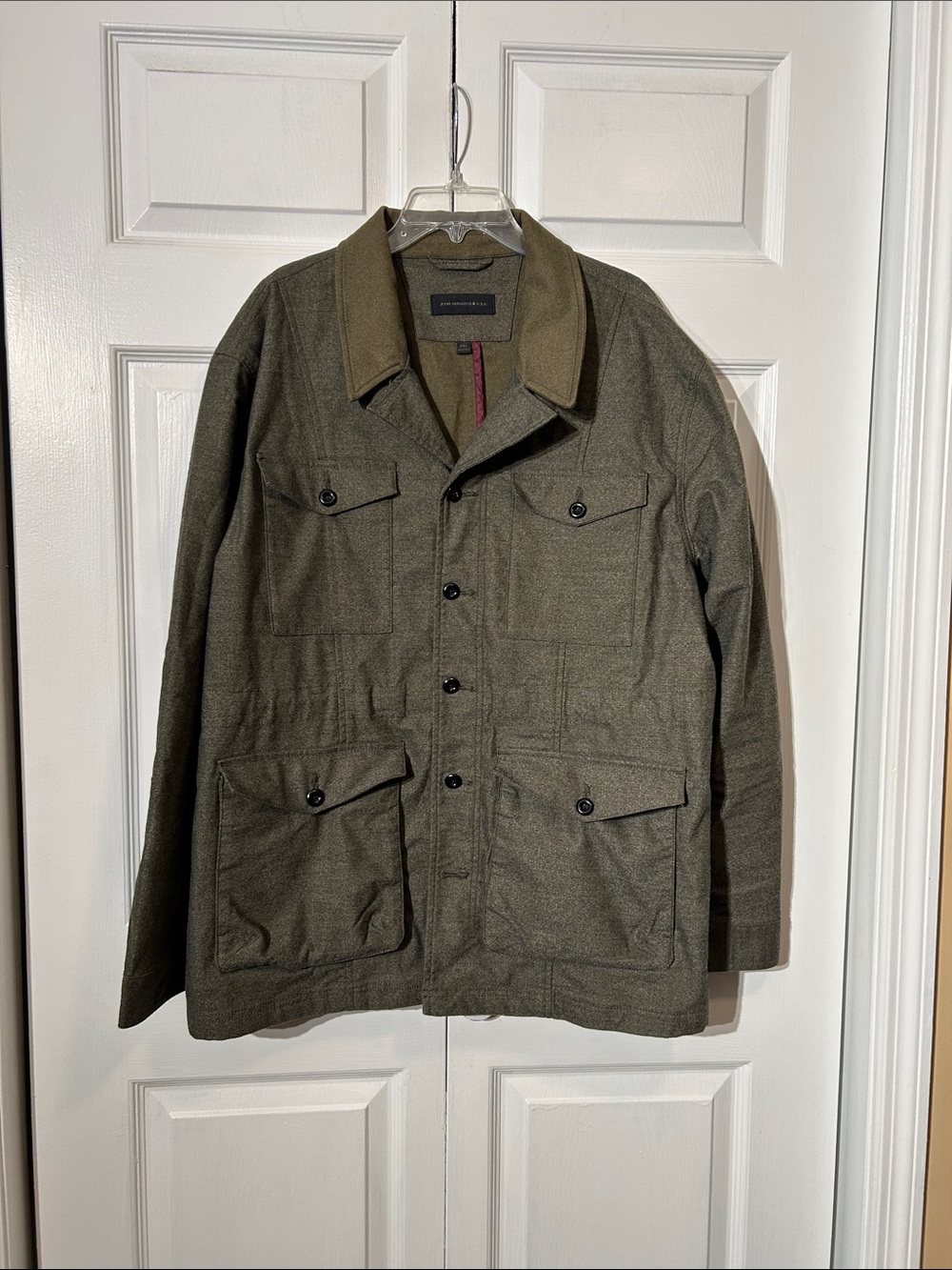 John Varvatos Men's Olive Field Jacket with Contrast Collar Size XXL